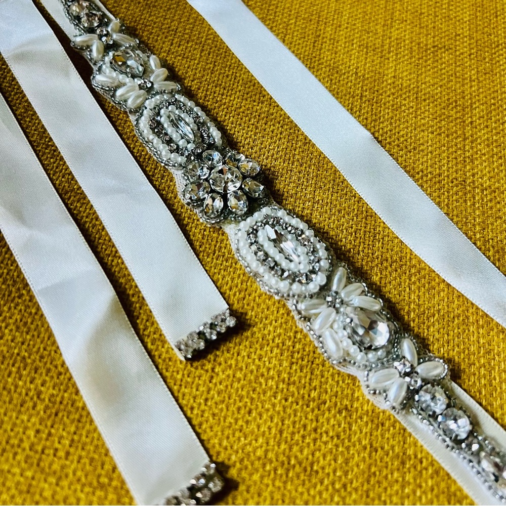 Crystal Embellished White Bridal Sash Belt